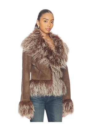 Jaded London Mongolian Faux Fur Jacket in Brown. Size M. Also in XS.
