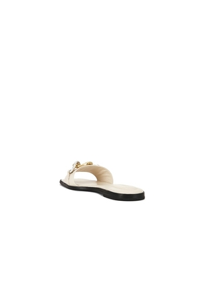 SIMKHAI Arlo Chain Leather Flat Slide in Cream. Size 37. Also in 36, 38, 39, 40.