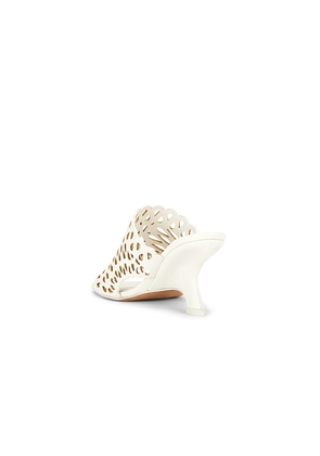 SIMKHAI Shadow Mule Laser Cut Leather Sandal in Cream. Size 38. Also in 39, 40.