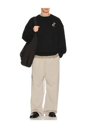 Fear of God ESSENTIALS Waffle Crewneck Sweater in Black. Size M. Also in L, XL/1X.