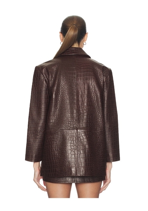 Helsa Schoolyard Jacket in Leather With Croc Emboss in Brown. Size L. Also in XXS, XS, S, M, XL.