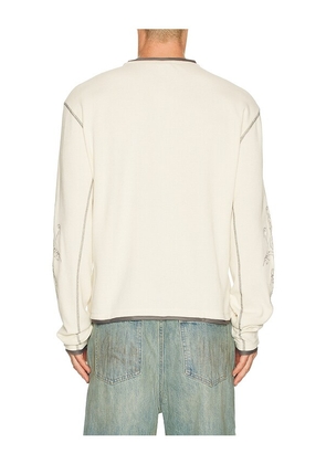Jaded London Faithless Rib Cross Applique Long Sleeve Tee in Cream. Size L. Also in S, M, XL/1X.