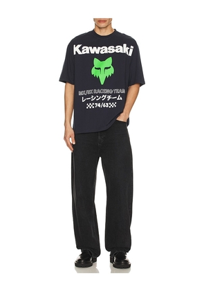 Fox Racing x Kawasaki Midweight Tee in Navy. Size M. Also in S, L.