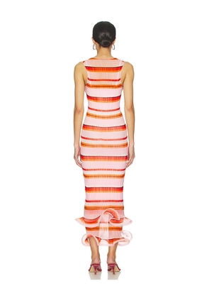 SIMKHAI Daniella Plisse Midi Dress in Pink,Orange. Size L. Also in XS, S, M.