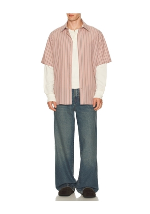 SIMKHAI Deacon Short Sleeve Oversized Shirt in Pink. Size L. Also in S, M, XL/1X, XXL/2X.