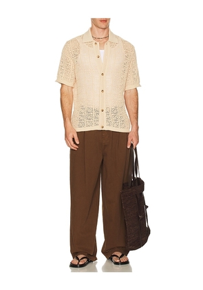 SIMKHAI Billy Short Sleeve Shirt in Brown. Size M. Also in S, XL/1X, XXL/2X.