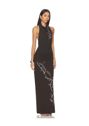 Juliet Johnstone Dahlia Rhinestone Halter Gown in Brown. Size S. Also in XS, M.