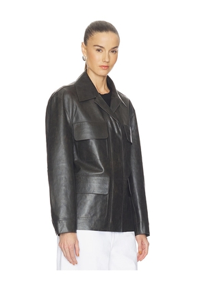 GRLFRND Dara Leather Jacket in Chocolate. Size L. Also in S, XXS, XS, M, XL.