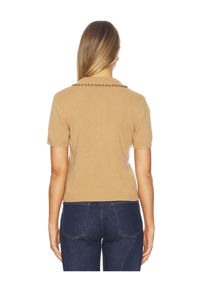 FRAME The Leather Stitch Polo Top in Tan. Size L. Also in XS, S, M.