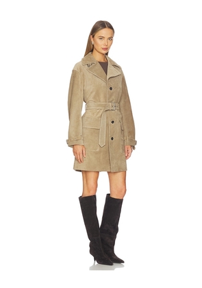FRAME The Suede Trench Jacket in Tan. Size L. Also in XS, S, M.