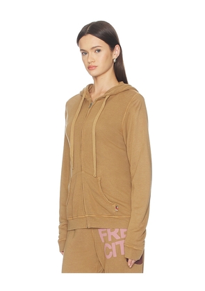 Free City Superfluff Lux Zip Hoodie in Brown. Size 2. Also in 3, 4.