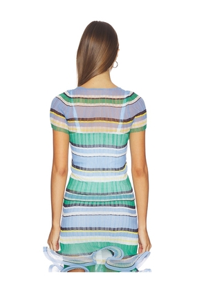 SIMKHAI Knox Plisse Top in Blue,Green. Size M. Also in XS, S, L.
