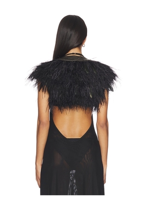 Jaded London Feather Shrug With Pu Placket in Black. Size M. Also in S, L.