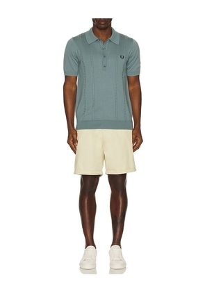 Fred Perry Cable Knitted Polo Shirt in Slate. Size M. Also in L, S, XL/1X.