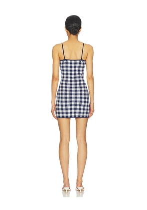 For Love & Lemons Gingham Knit Mini Dress in Navy. Size L. Also in XS, S, M, XL.