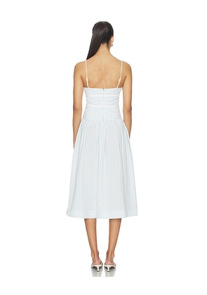 For Love & Lemons Georgia Gingham Midi Dress in Baby Blue. Size XS. Also in L, S, XL.