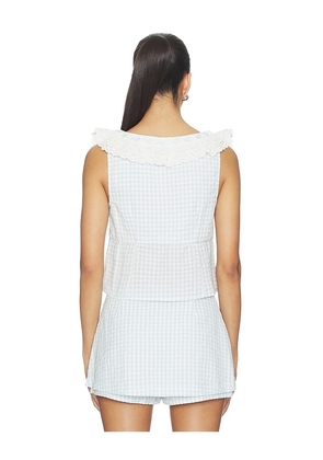 For Love & Lemons Bradford Gingham Top in Baby Blue. Size XS. Also in S, M, L, XL.