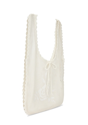 For Love & Lemons Rose Crochet Tote in White.