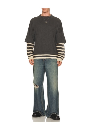 ISA BOULDER Gauzine Stripe Long Sleeves in Grey. Size L. Also in S, M, XL/1X.