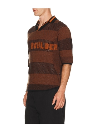 ISA BOULDER Boulder Line Polo Shirt in Brown. Size S. Also in M, L.