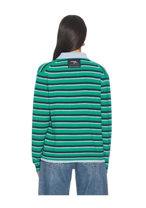 HOMMEgirls Knit Stripe Polo in Green. Size L. Also in S, M.