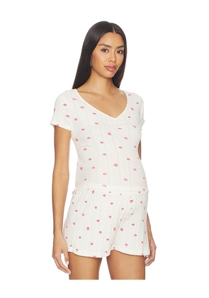 HATCH The Pointelle Sweetheart Tee in Ivory. Size L. Also in M, S, XL.