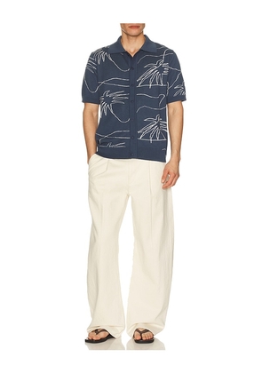Far Afield Palms Knitted Shirt in Blue. Size L. Also in S, M, XL/1X.