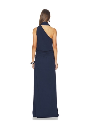 SIMKHAI Moira Draped Jersey Gown in Navy. Size 0. Also in 2, 4.