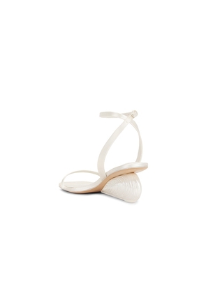 SIMKHAI Bridget Satin Oyster Shell Wedge Sandal in White. Size 36. Also in 37, 38, 39, 40.