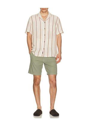 Faherty Short Sleeve Palma Linen Camp Shirt in Cream,Brown. Size L. Also in S, XL/1X.