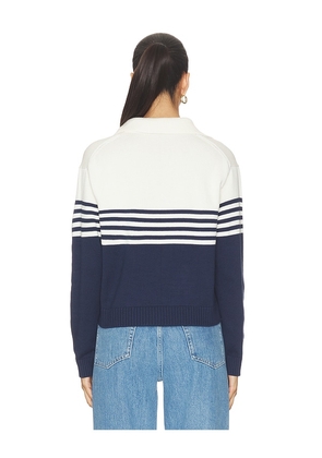 SIMKHAI Jules Knit Polo in White,Navy. Size L. Also in M, S, XS.