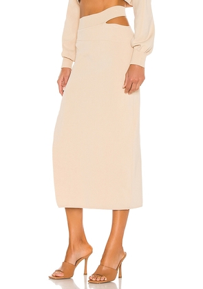 Michael Costello x REVOLVE Cut Out Knit Midi Skirt in Beige. Size S. Also in XXS, XS, M, L, XL.