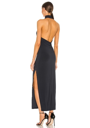 Norma Kamali Halter Turtle Side Slit Gown in Navy. Size M. Also in S, L, XL.