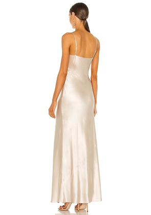 L'AGENCE Serita Maxi V-Neck Bias Dress in Metallic Neutral. Size 2. Also in 0, 4.