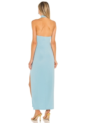 Norma Kamali Halter Turtle Side Slit Gown in Baby Blue. Size S. Also in XS, M, L, XL.