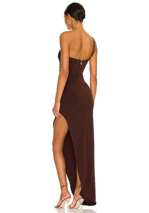Nookie Aria One Shoulder Gown in Chocolate. Size S. Also in XS, L, XL.