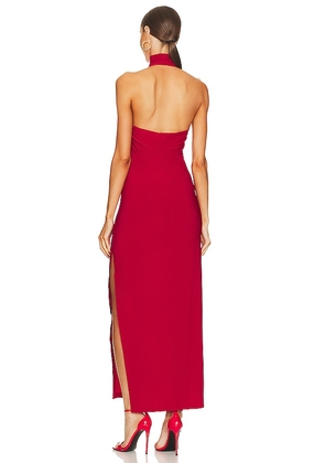 Norma Kamali Halter Turtleneck Side Slit Gown in Red. Size M. Also in L, XL, XS.