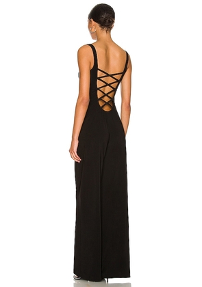 Norma Kamali Sleeveless X Straight Leg Jumpsuit in Black. Size XS. Also in S, M, L, XL.