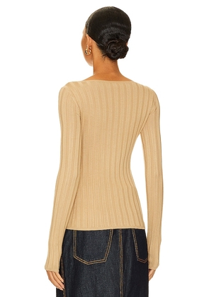 L'Academie Kayce Long Sleeve Rib Top in Beige. Size M. Also in L, XL.