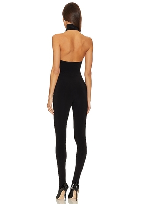 Norma Kamali X Revolve Halter Turtle Catsuit With Footsie in Black. Size M. Also in L, XL.