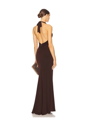Nookie Illegal Halter Gown in Chocolate. Size M. Also in XS, L, XL/1X.