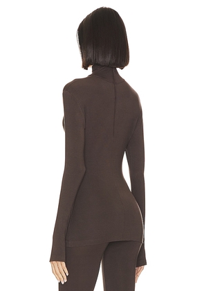 Norma Kamali Slim Fit Long Sleeve Turtle Top in Chocolate. Size M. Also in XXS, XS, S, L, XL.