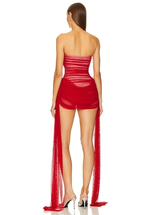 Norma Kamali Strapless Bill Pickleball With Bow in Red. Size M. Also in XS, S, L.
