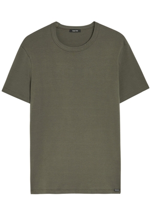 Tom Ford Logo-appliquéd Stretch-cotton T-shirt - Olive - XL