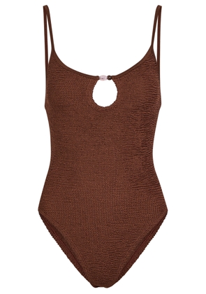 Hunza G Mia Beaded Crinkle Swimsuit - Brown - One Size