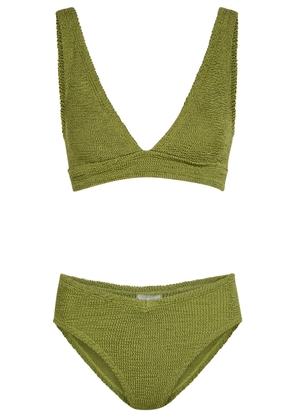 Hunza G Angel V-neck Crinkle Bikini - Green - One Size