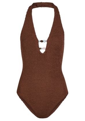 Hunza G Adriana Beaded Crinkle Swimsuit - Brown - One Size