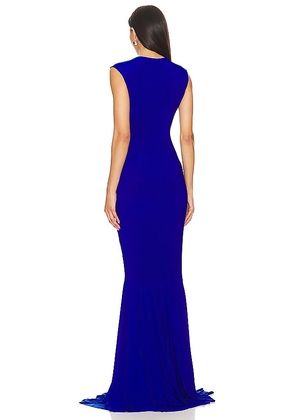 Norma Kamali Sleeveless Deep V Neck Shirred Front Fishtail Gown in Royal. Size M. Also in XXS, XS, S, L.