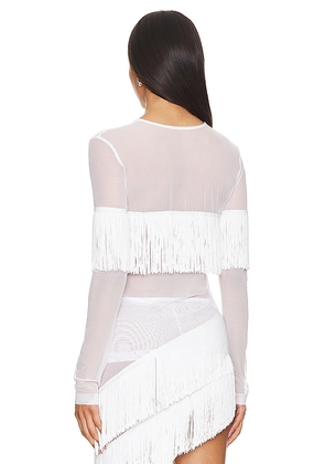 Norma Kamali Long Sleeve Crewneck Fringe Top in White. Size S. Also in M, L.