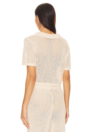 onia Crochet Cropped Polo Top in Beige. Size M. Also in XS, S, L, XL.